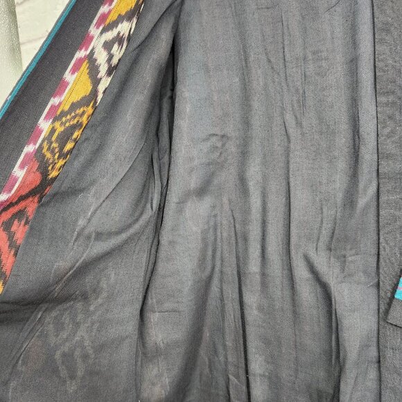 Novica Handwoven Open Front Ikat Cotton Duster Jacket Kartini Emerald Large - Picture 4 of 11